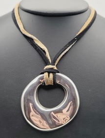 Vintage Sterling Silver Leather Chord Necklace Necklace Measures 28"  Necklace Weighs 25.5 Grams