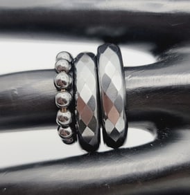 Faceted Hematite Ring Set Rings Weigh 11.4 Grams
