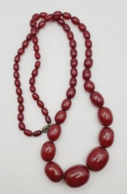 Vintage Amber Bakelite Graduated Necklace Necklace Measures 32"