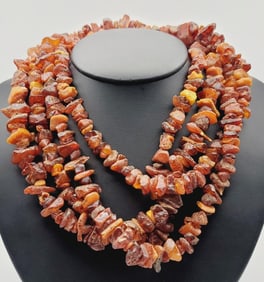 Vintage Amber Chip Strand Necklace Necklace Measures 72"