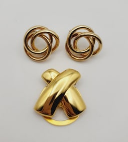 Gold Tone Modernist Scarf Clip & Earrings Gold Tone Modernist Scarf Clip  & Earrings