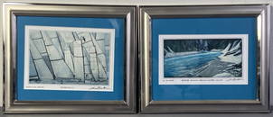 Signed Framed Art Lithographs in Blue Two framed art prints, entitled Adrenalin with sailboats and