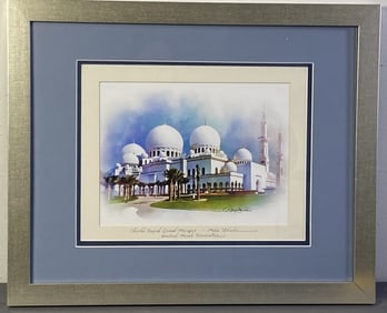 Sheikh Zayed Grand Mosque Print on Canvas Framed and Matted Art print of the Sheikh Zayed Grand