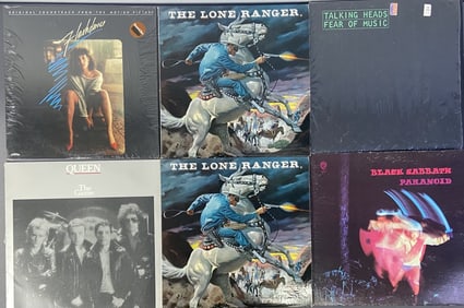 6 Vinyl Records Queen, Flashdance, Black Sabbath The Game by Queen, Elektra Records 5E-513,