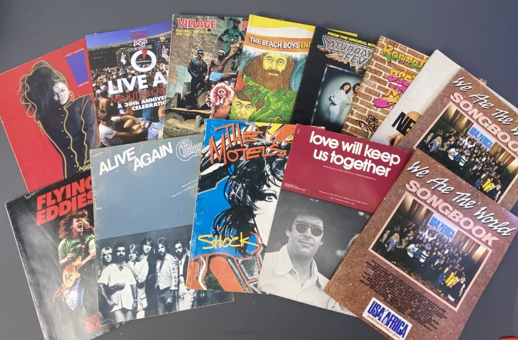 70's & 80's Sheet Music & Song Books Thirteen songbooks and music sheets from Janet Jackson, Village: Thirteen songbooks and music sheets from Janet Jackson, Village People, Beach Boys, Nineh Cherry, and others.