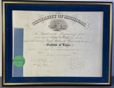 Vintage University of Michigan Law Degree Framed law degree from The University of Michigan from