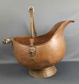 Vintage Large Copper Ash Coal Scuttle Bucket Dents, discoloration present. Cracks on the bottom.