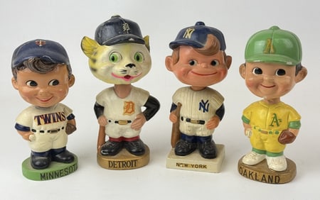 Vintage Baseball Bobblehead Lot 1960s Made in Japan. All have varying signs of age including plant