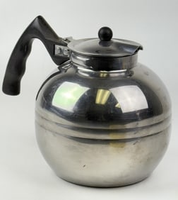 Vintage Stainless Steel Teapot Nicro Model 1512 Tarnish and other signs of age. Approximately 6.5
