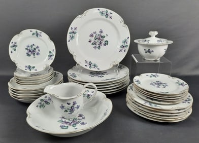 Vintage Crescent Viola Dishes 32 Pieces Some gold is worn off on some pieces. Please see images for