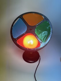 Vintage Aluminum Christmas Tree Rotating Light Works! Tarnishing on metal pieces. 14 inches tall by