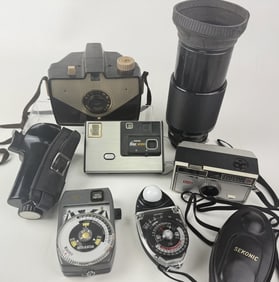 Vintage Photography Lot Cameras Light Meters Lens 3 cameras, Vivitar lens, 2 light meters. All