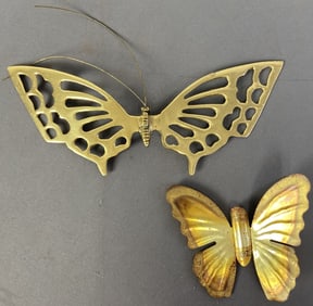 Mid Century Punched Brass Butterfly Wall Art Vintage Brass Pair of Butterflies for your Vintage Home