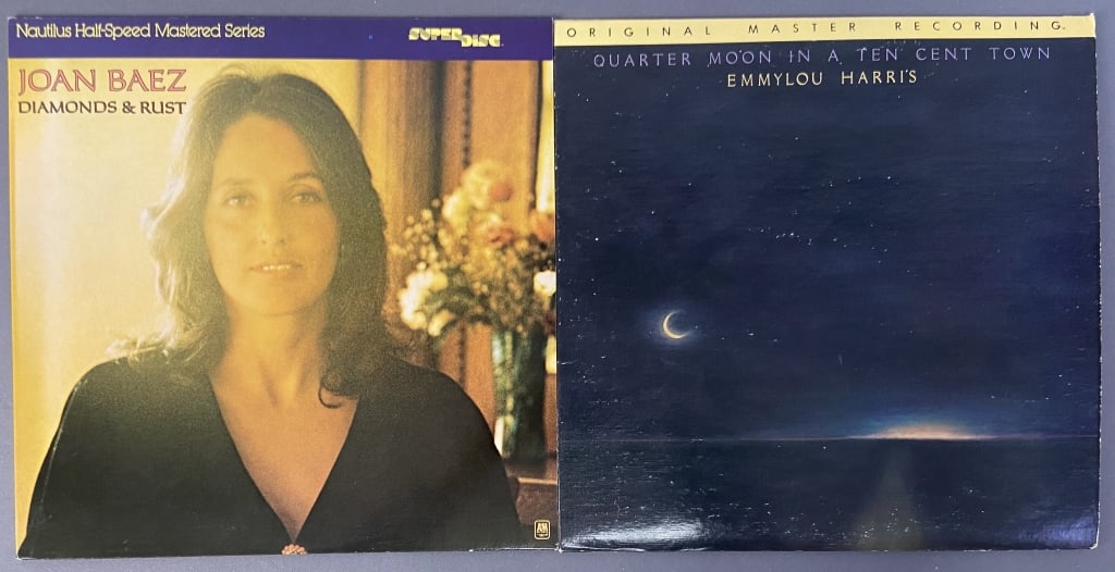 Joan Baez & Emmylou Harris Vinyl Records Diamonds & Rust by Joan Baez, Nautilus Recordings NR 12,: Diamonds & Rust by Joan Baez, Nautilus Recordings NR 12, 1980. Includes lyric sheet & advertising sheet. Quarter Moon in a Ten Cent Town by Emmylou Harris, Mobile Fidelity Sound Lab, MFSL 1-015, 1979.