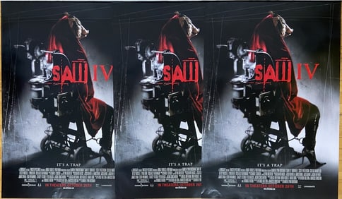 One Sheet Saw IV Movie Posters Set of Three Three duplicate posters for the movie Saw 4, double