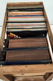 Assorted Vintage Vinyl Records & Wooden Crate All untested & uninspected. Please see images for