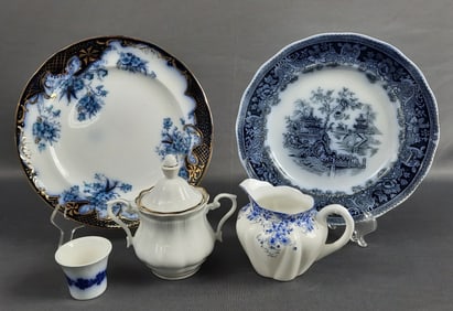Assorted China Lot Including Flow Blue Plates Grimwades Flanders & Shanghai England