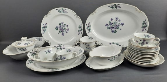 Large Assorted Vintage Crescent Viola Dishware Nearly every piece with damage, chips. Multiple chips