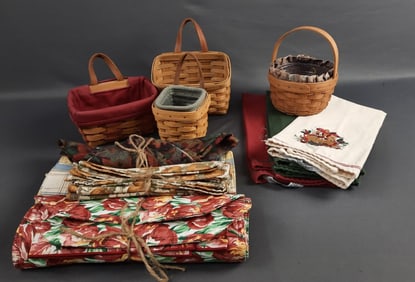 Assorted Vintage Longaberger Baskets & Linens Lot 4 baskets. Please see images for details regarding