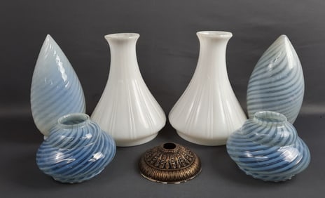 6 Assorted Vintage Glass Lighting Globes Tallest 2 measure 9 inches tall. Edges of the globes are