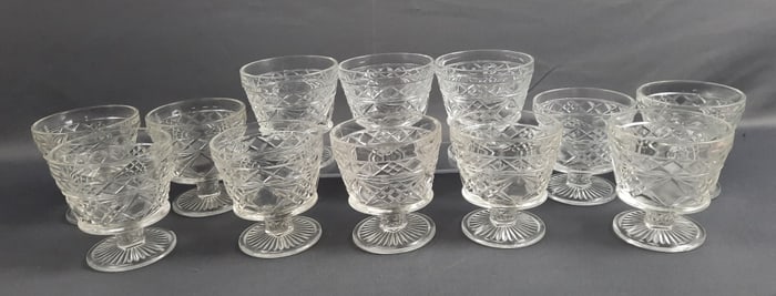 12 Clear Glass Stemmed Dessert Dishes Goblets Please see images for details regarding the condition.