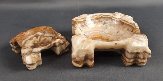 Pair of Vintage Marble Ashtrays #2 Larger one is 5 inches x 5 inches. Smaller one is 3 inches x 3