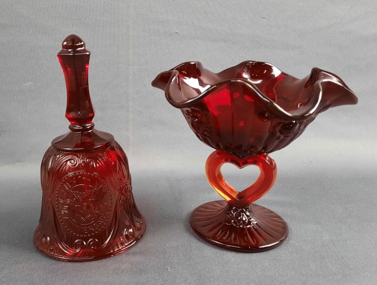 Ruby Red Glass Decorative Bell & Fenton Compote Dish (1 of 11)