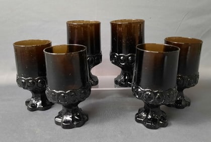 6 Franciscan Madeira Brown Goblets 5.5 Inches tall. Chip on the bottom of one. Please see images for