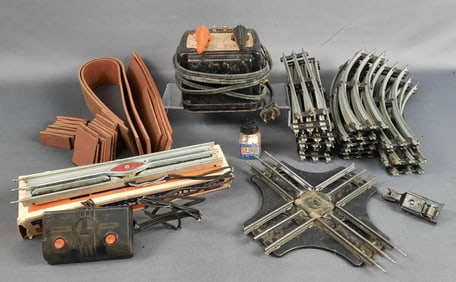 Assorted Model Train Accessories Including Lionel 12 curved & 9 straight track. All untested. Please