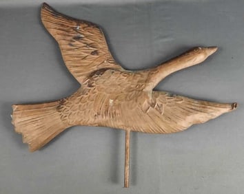 Copper Flying Goose Weathervane Topper Measures 24 x 22 inches tall. Tip of wing bent. Please see