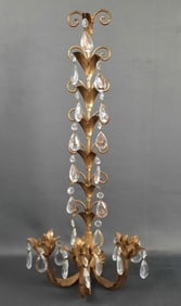 Vintage Italian Gold Wall Sconce 23 inches tall x 9. Missing some crystals. Please see images for