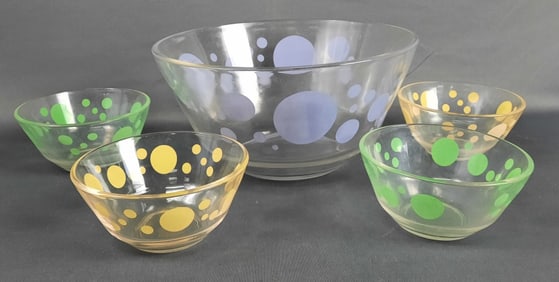 Vintage Polka Dot Bowls Salad Set Large bowl measures 10 x 5 inches