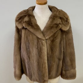 Vintage Mink Fur Stroller Coat Light brown mink coat, lined with interior pocket, monogrammed.