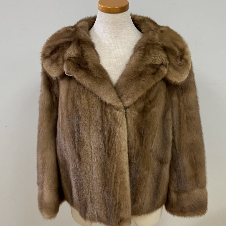 Vintage Mink Fur Stroller Coat Light brown mink coat, lined with interior pocket, monogrammed. (1 of 6)
