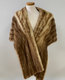 Vintage 50's Mink Fur Stole Striped light brown & tan fur stole with lining. Label reads Giffel's