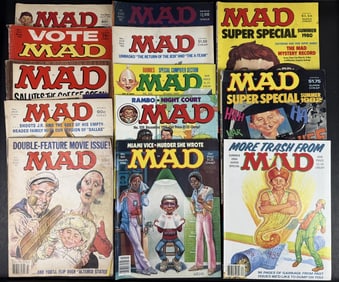 Vintage Mad Magazine Lot 1980s 17 issues. Signs of age/wear including spine creasing, rips, wrinkles