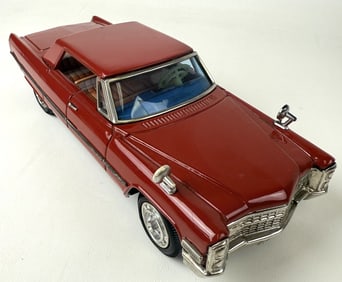 Vintage Bandai Tin Toy Friction Car Cadillac Friction mechanism works. Light signs of age/wear