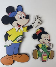 Vintage Disney Mickey Mouse Wall Hangings 2 pieces. Some smudges, edge wear and other signs of age.