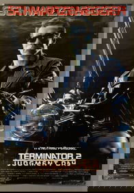 Terminator 2 One Sheet Movie Poster 1991 26.75 x 39.5 inches double sided. From closed movie theater