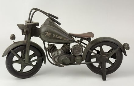 Vintage Metal WWII Harley Davidson Motorcycle Toy Approximately 12 inches long. Good condition see