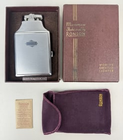Vintage Ronson Mastercase Cigarette Lighter Case Excellent condition with original box and pouch.