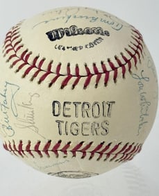 1981 Detroit Tigers Team Signed Baseball Alan Trammell, Lou Whitaker, Sparky Anderson and many