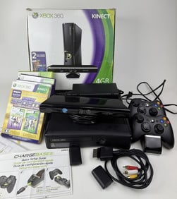 Xbox 360 S Kinect Bundle Console, Kinect, 2 controllers, cables, 4 games Nyko rechargeable batteries