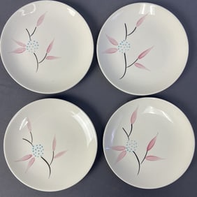Vintage Pink and Teal Handpainted Plates White china bread and butter plates with simple hand