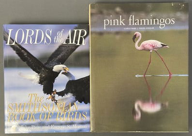Hardcover Coffee Table Bird Books Set of Two Pink Flamingos by Carlo Mari and Nigel Collar.
