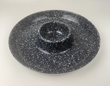 Vintage Fankoma Blue Speckled Chip Dip Server 12 inches wide. No cracks.