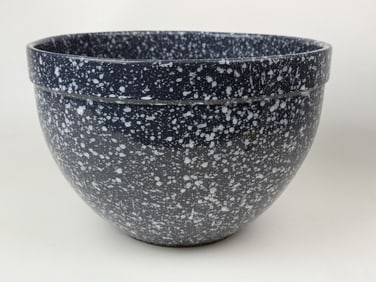 Frankoma Pottery Blue Speckled Mixing Bowl Bowl measures 6.5 inches tall by 10.5 inches in diameter.