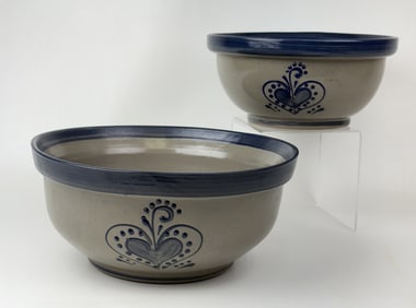 Beaumont Brothers Pottery Salt Glaze Bowls Large 1995 4.75 inches tall by 10.75 inches wide. Small