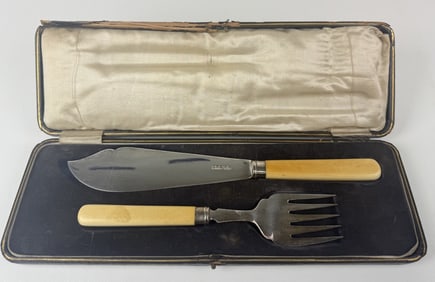 Sterling Silver Fish Carving Set by JD & S Knife measures 11.5 inches long fork 9 inches. Some
