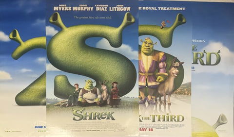 Shrek One Sheet Movie Poster Lot 27 x 40 double sided. From closed movie theater collection. Light
